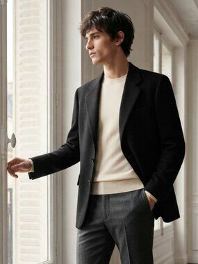 Gianfranco Ruffini Men's Black Cashmere Blend Two-Button Blazer 41R